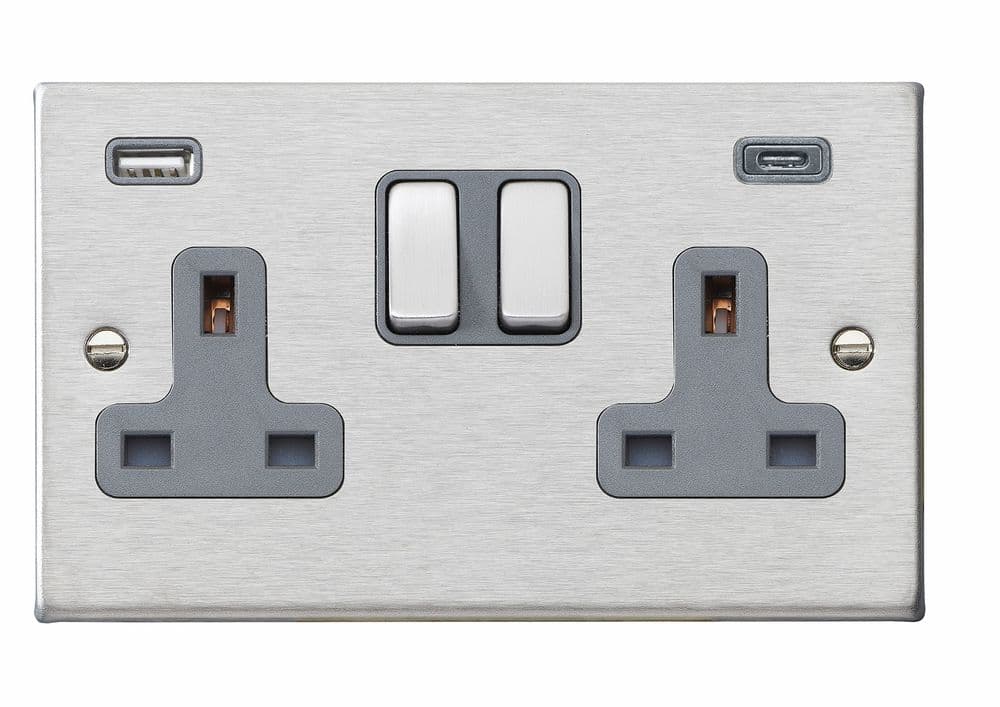 Hamilton 74SS2USBCSS-QG Hartland Satin Stainless Double Pole 2G ...