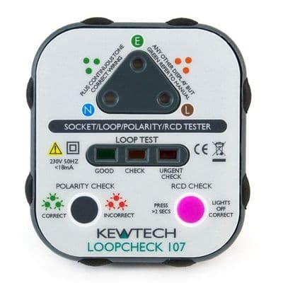 Kewtech LOOPCHECK107 Mains Socket Tester With Loop Check Mains Polarity & RCDT