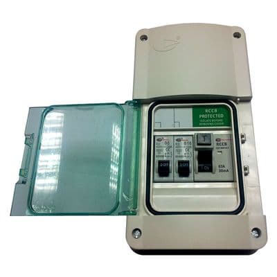 Lewden E-Garage Consumer Unit Fuse Box with RCD + 2 MCB's Weatherproof