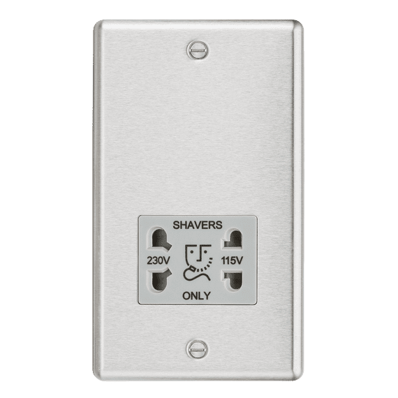 ML Accessories CL89BCG 115-230V Dual Voltage Shaver Socket - Rounded Edge Brushed Chrome