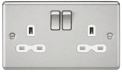 ML Accessories CL9BCW 13A 2G DP Switched Socket with White Insert - Rounded Edge Brushed Chrome