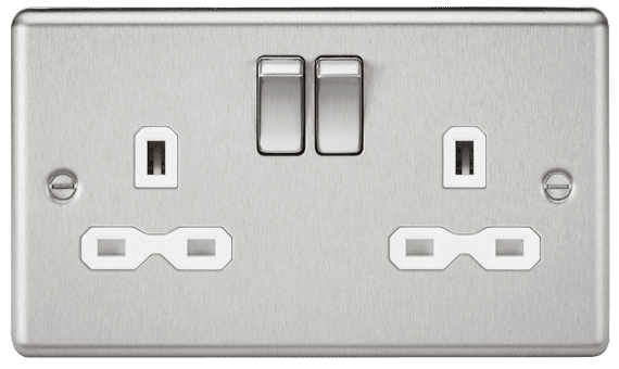 ML Accessories CL9BCW 13A 2G DP Switched Socket with White Insert - Rounded Edge Brushed Chrome