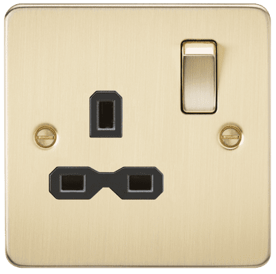 ML Accessories FPR7000BB Flat Plate 13A 1G DP Switched Socket - Brushed Brass with Black Insert