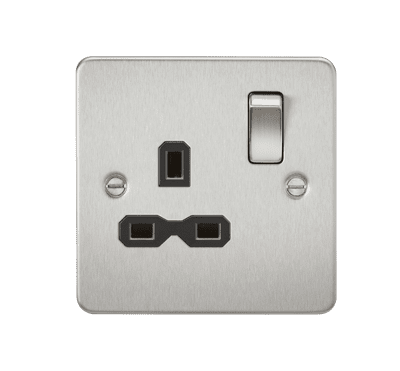 ML Accessories FPR7000BC Flat Plate 13A 1G DP Switched Socket - Brushed Chrome with Black Insert