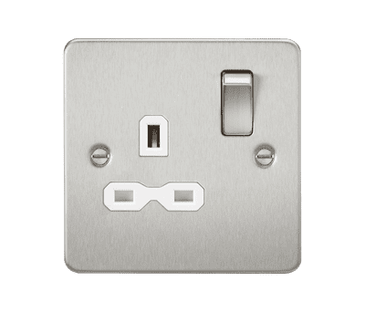 ML Accessories FPR7000BCW Flat Plate 13A 1G DP Switched Socket - Brushed Chrome with White Insert
