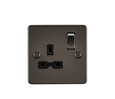 ML Accessories FPR7000GM Flat Plate 13A 1G DP Switched Socket - Gunmetal with Black Insert