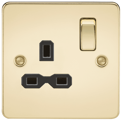 ML Accessories FPR7000PB Flat Plate 13A 1G DP Switched Socket - Polished Brass with Black Insert