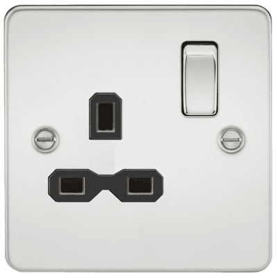 ML Accessories FPR7000PC Flat Plate 13A 1G DP Switched Socket - Polished Chrome with Black Insert
