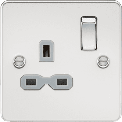 ML Accessories FPR7000PCG Flat Plate 13A 1G DP Switched Socket - Polished Chrome with Grey Insert