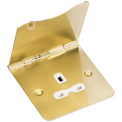 ML Accessories FPR7UBBW 13A 1G Unswitched Floor Socket - Brushed Brass with White Insert