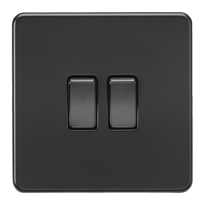 ML Accessories SF3000MBB Screwless 10AX 2G 2-Way Switch - Matt Black with Black rockers