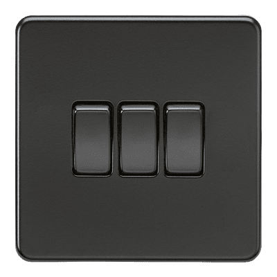 ML Accessories SF4000MBB Screwless 10AX 3G 2-Way Switch - Matt Black with Black rockers