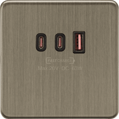 ML Accessories SF63WAB 1G Dual USB-C and USB-A Charger Plate [20V DC 63W] - Antique Brass