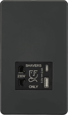 ML Accessories SF8909AT Screwless Dual USB A+C Shaver Socket 5v DC 2.4A Shared in Anthracite