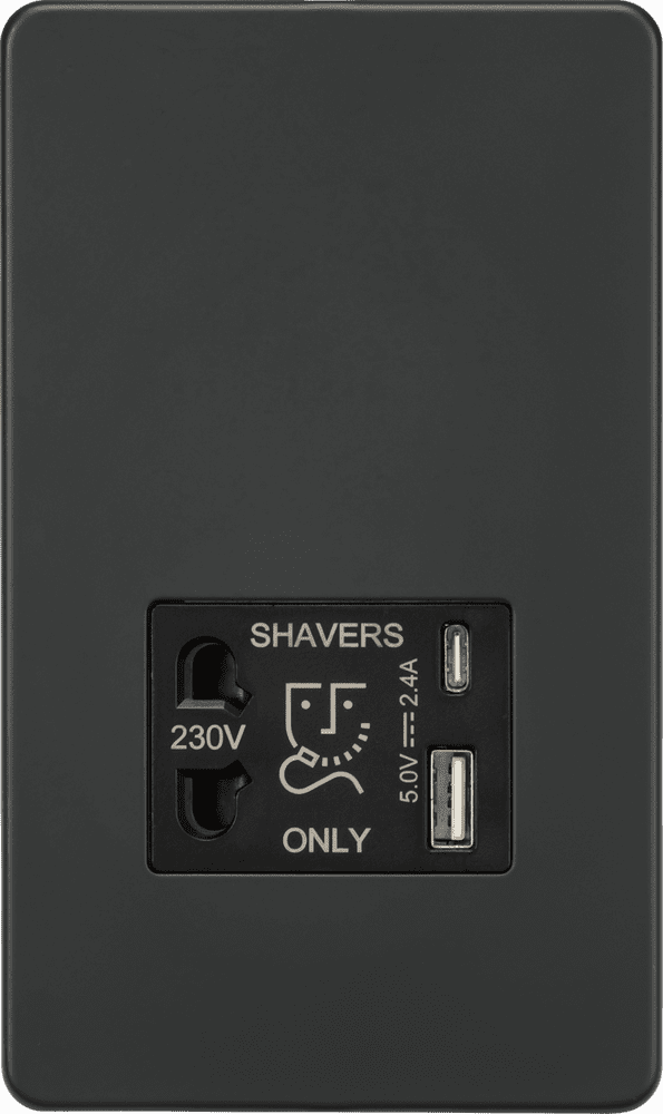 ML Accessories SF8909AT Screwless Dual USB A C Shaver Socket 5v DC 2 4A ...