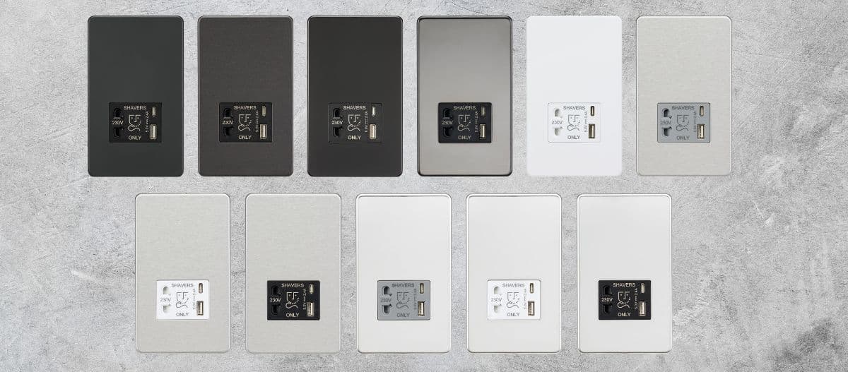 Knightsbridge Rasiersteckdose Schraubenlos – Schwarzes Nickel Mit Weißem Einsatz, 115V/230V