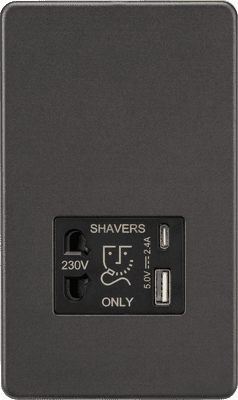 ML Accessories SF8909SB Screwless Dual USB A+C Shaver Socket 5v DC 2.4A Shared in Smoked Bronze