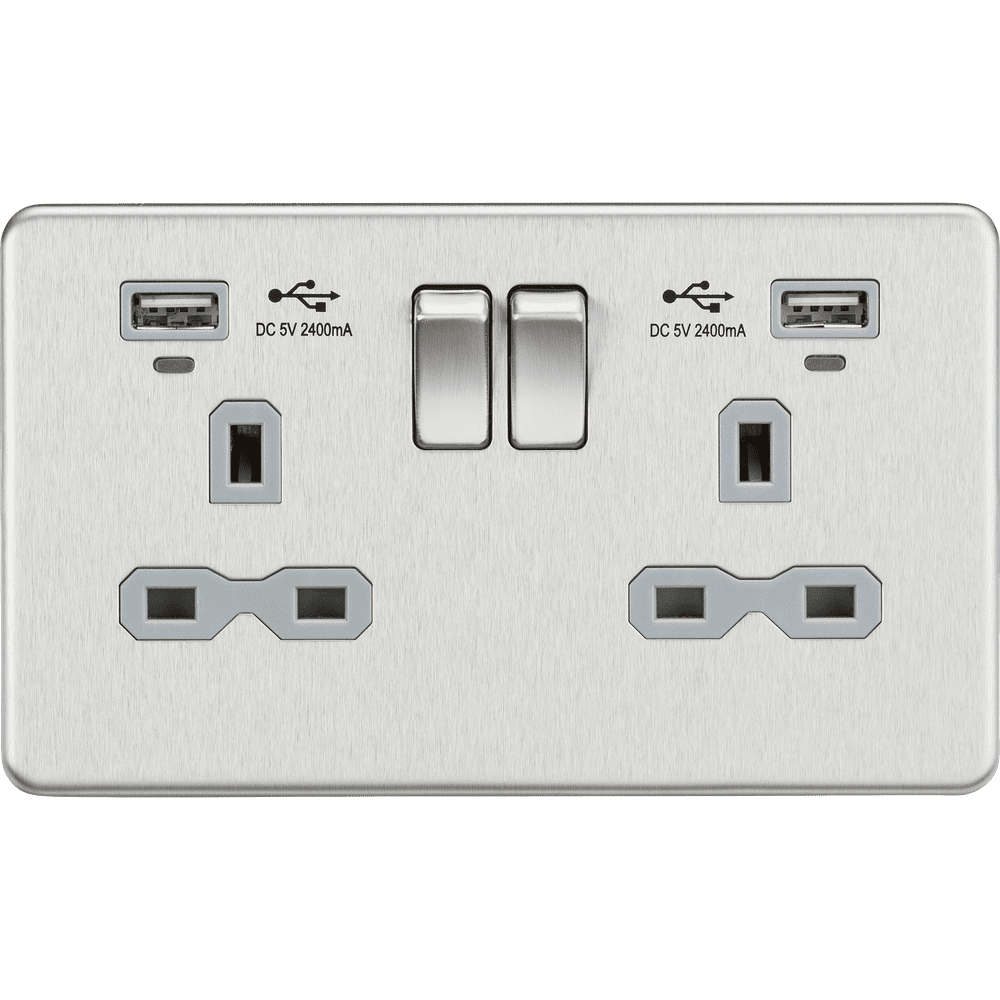 ML Accessories SFR9904NBCG 13A 2G Switched Socket Dual USB LED Charge ...