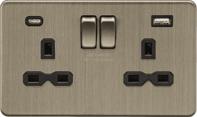 ML Accessories SFR9940AB 13A 2G SP Switched Socket with dual USB C+A 5V DC 4.0A  - Antique Brass
