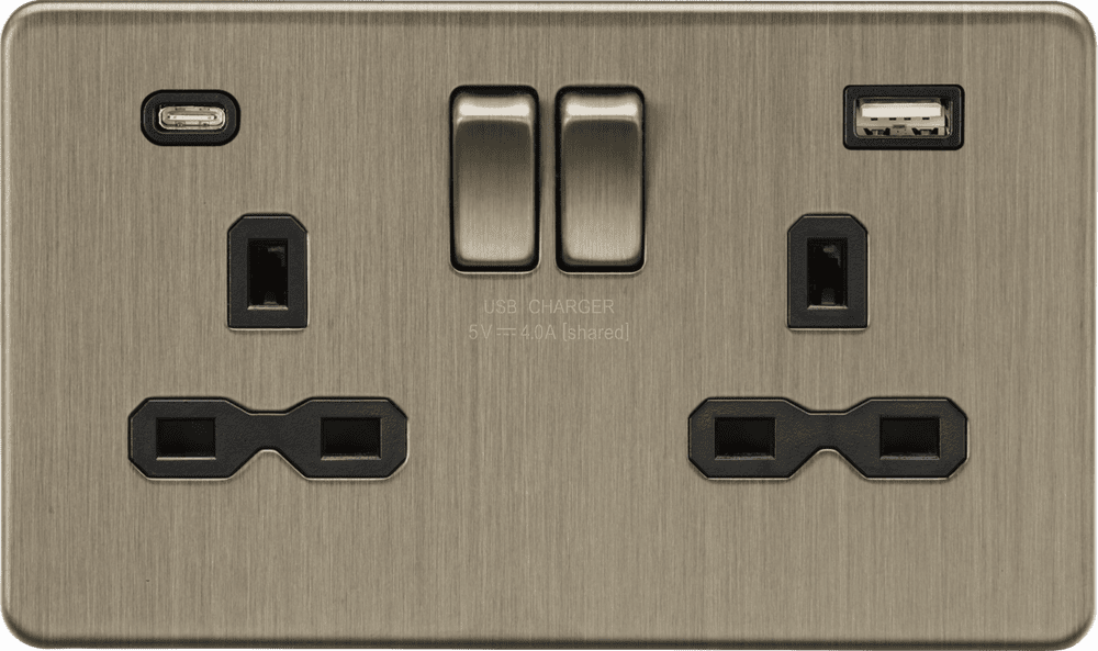 Ant Socket ML Accessories SFR9940AB 13A 2G SP Switched Socket with dual USB C A 5V ...