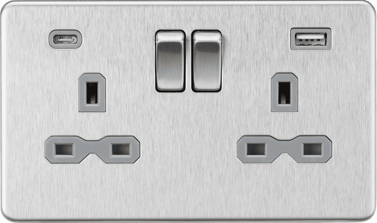 ML Accessories SFR9940BCG 13A 2G SP Switched Socket with Dual USB A C ...