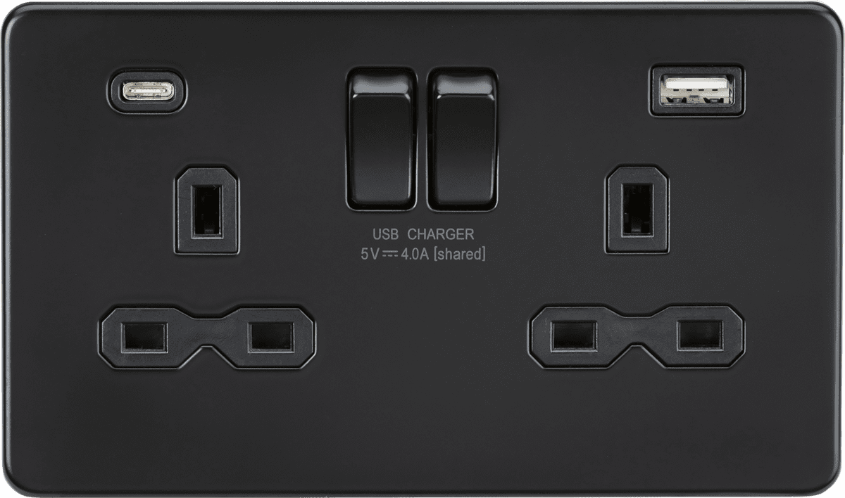 ML Accessories SFR9940MBB 13A 2G SP Switched Socket with Dual USB A C ...