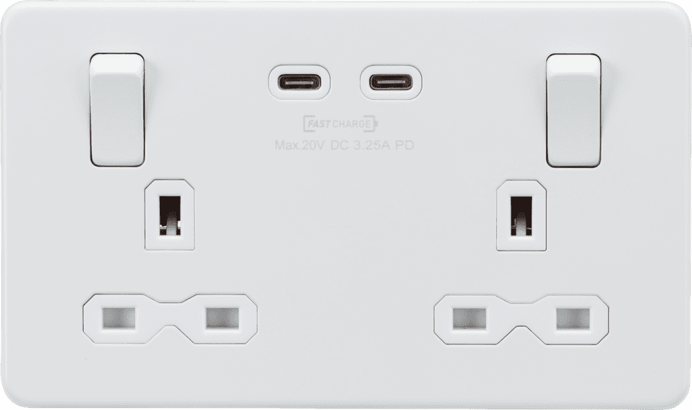 ML Accessories SFR9965MW Dual Fastcharge Double Socket Matt White