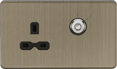 ML Accessories SFR9LOCKAB 13A 1G DP Lockable Socket - Antique Brass with black insert