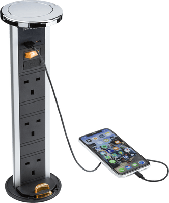 ML Accessories SK9909PC IP54 3G pop-up socket dual USB charger A+C  Polished chrome Cap