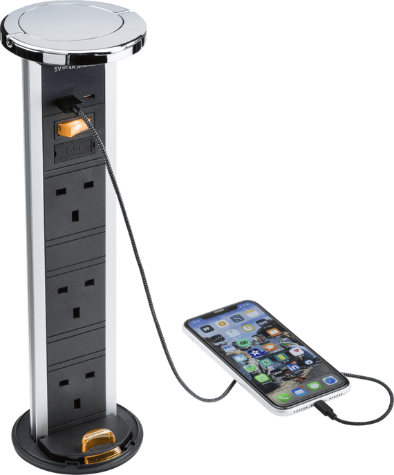 ML Accessories SK9909PC IP54 3G pop-up socket dual USB charger A+C  Polished chrome Cap