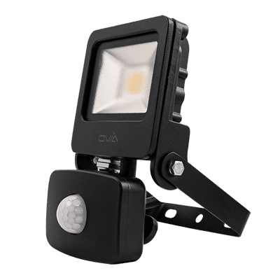 Ovia Lighting OV10110BKWWPIR 10W LED Floodlight 3K Black IP44 + PIR