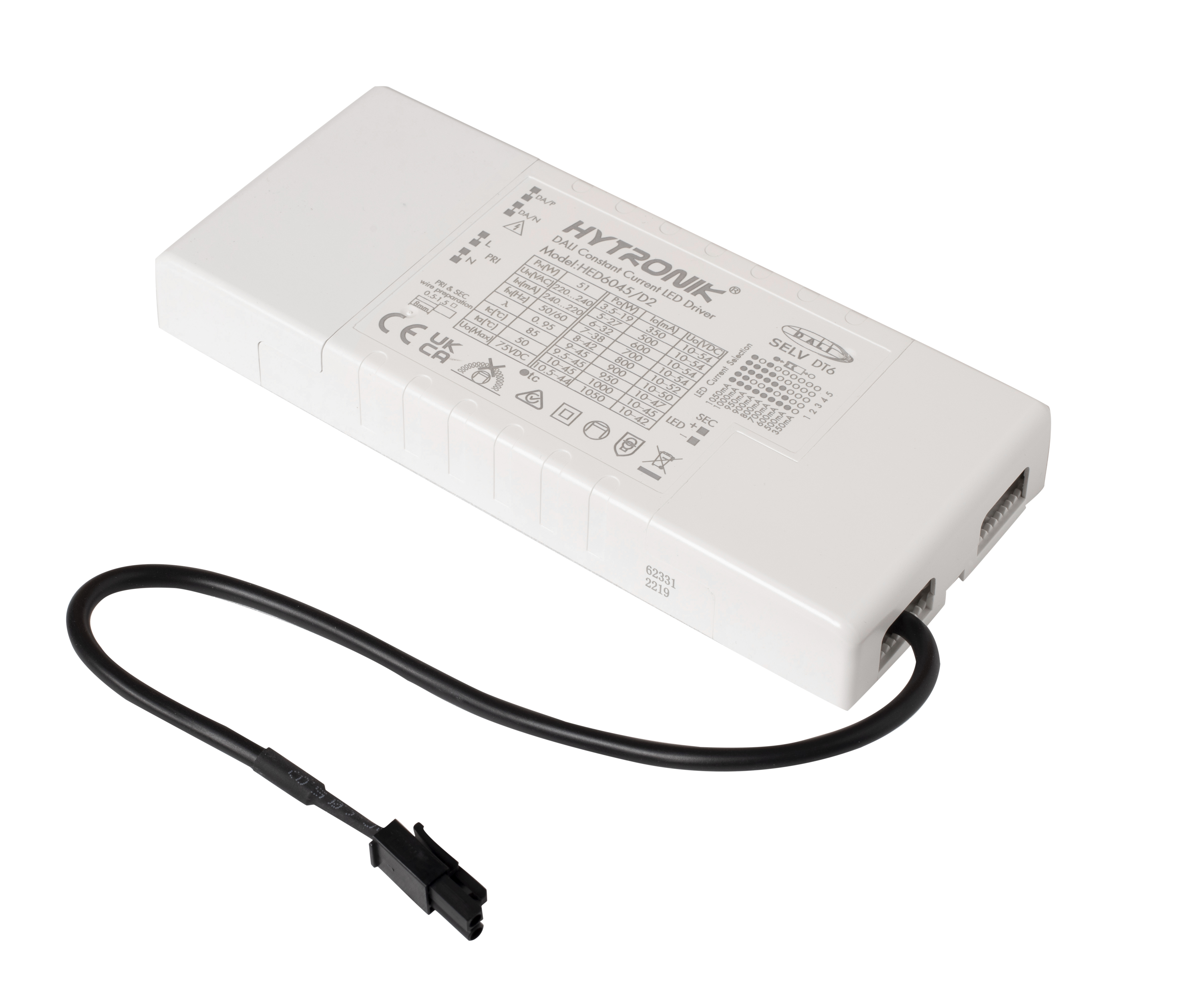 Robus HED6045/D2 Dali 2 1-10v Switch Dim 45W LED Current Selectable Driver W 30cm Cable +DC Connector