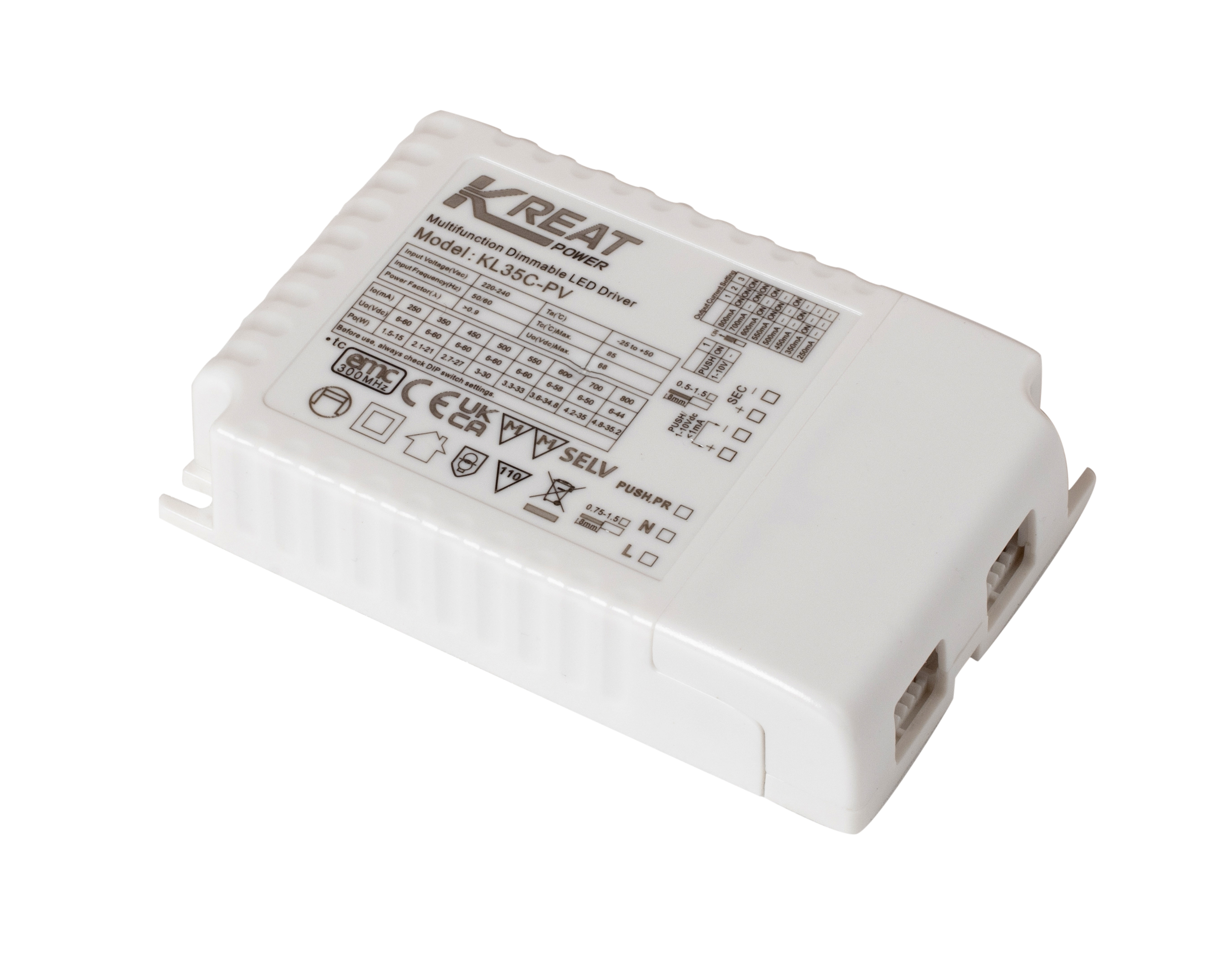 Robus KL35C-PV 35W 1-10v Dim And Push Dim Driver 250-800ma