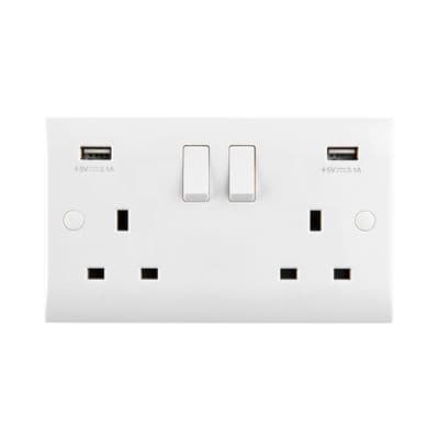 Saxby CE423 Curved Edge 13A 2G DP Switched Socket with Twin 5V USB
