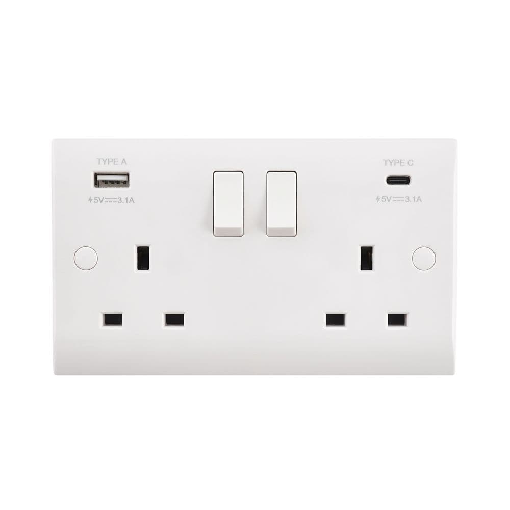 Saxby CE425 Curved Edge 13A 2G DP Switched Socket with 15 5W USB A C