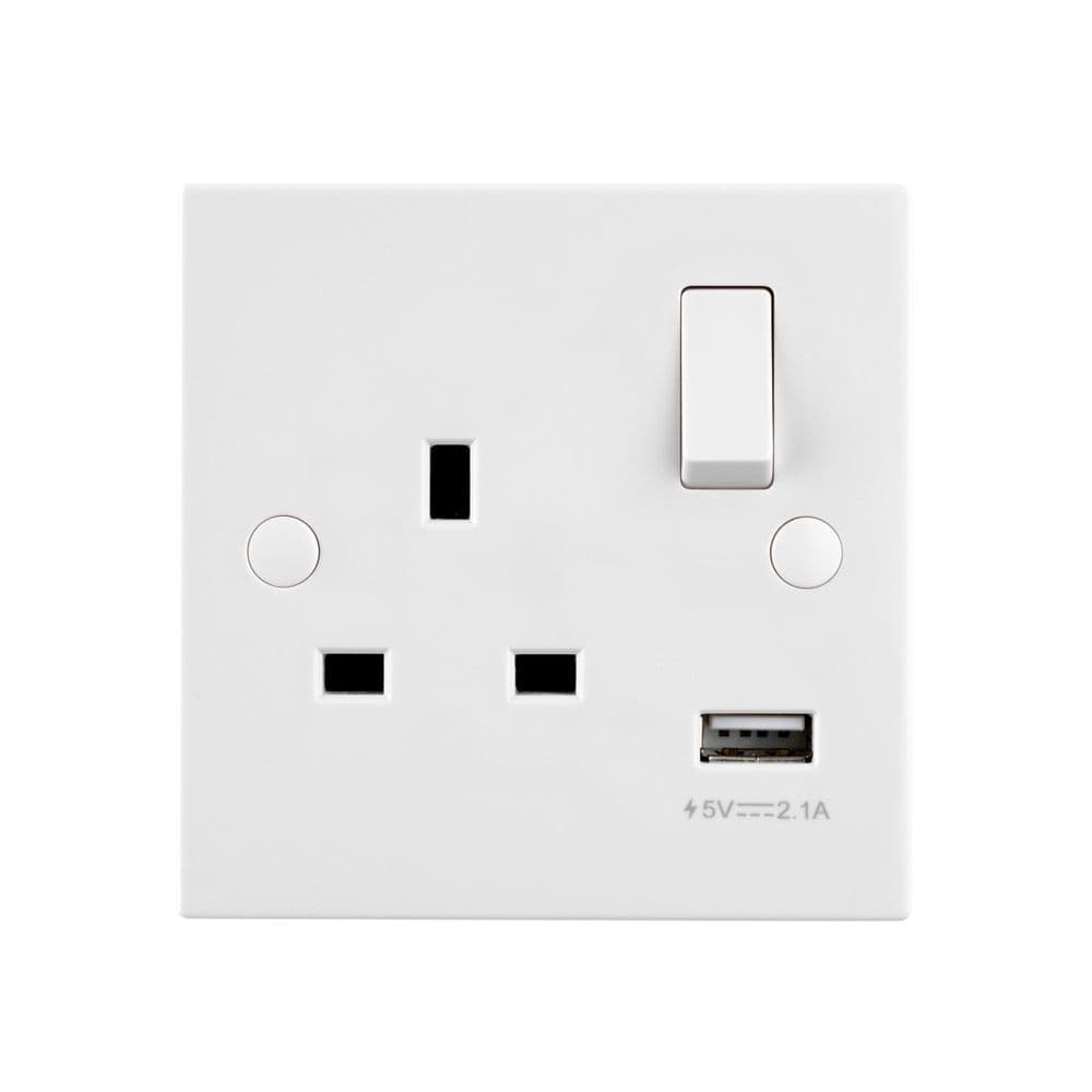 Saxby SE413 Square Edge 13A 1G SP Switched Socket with 2 1V USB