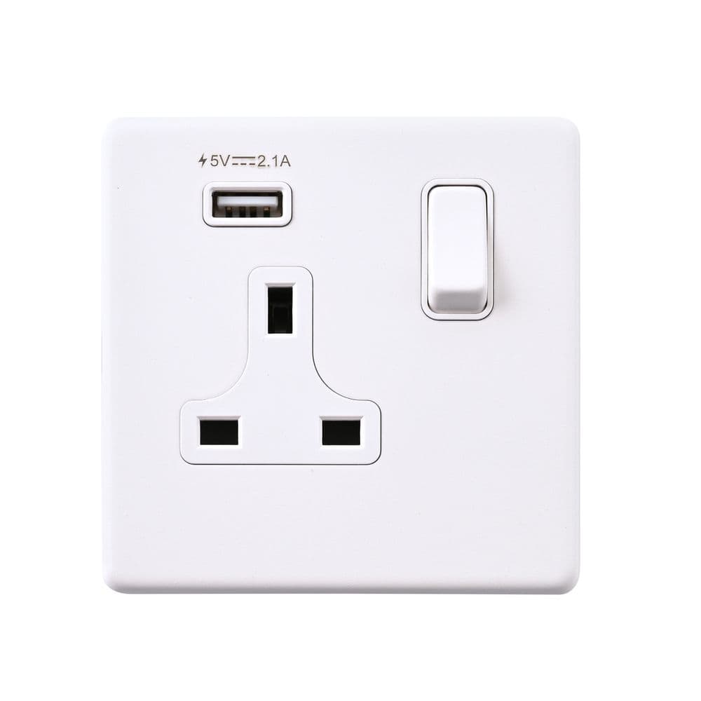 Saxby SL413WHW Screwless 13A 1G DP Switched Socket with 2 1V USB Matt ...