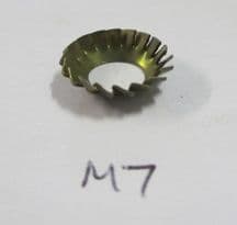 Conical serrated washer for door catch striker plate screw, M7