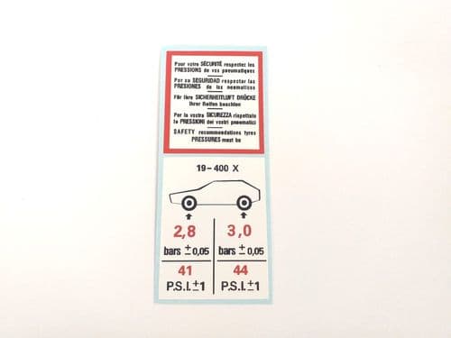 Tyre pressure sticker 19R400