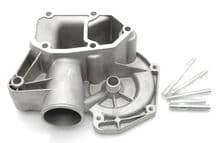 Water housing behind pump, 1966>, for models with the thermostat in the radiator hose