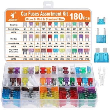 180Pcs Car Fuses Assorted Kit, 60 Mini Blade Car Fuse + 60 Standard Fuse