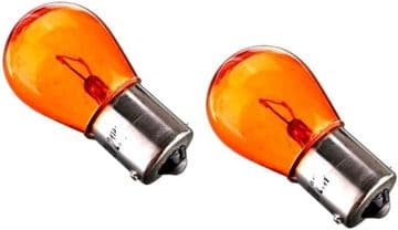 2 X 581 AMBER INDICATOR CAR BULBS OFFSET PINS 12V 21W Bau15S