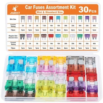 30Pcs Mini & Standard Car Fuse Assortment Kit, 15 Mini Blade Fuses Automo
