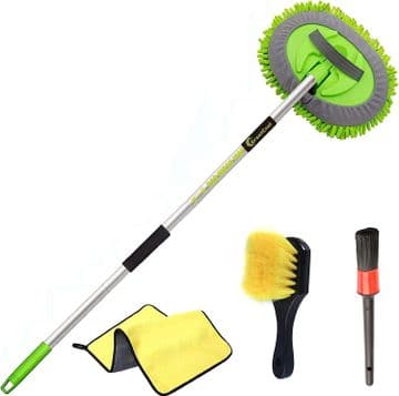 4Pcs Car Wash Brush Kit,Car Wash Mop Mitt with 44.5" Aluminum Long Han