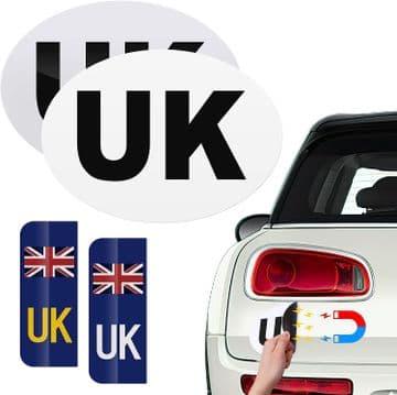 4PCS UK Car Stickers for Europe Number Plate + Oval Stickers Strong Magnet