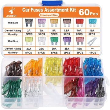 60Pcs Car Fuse Kit -Replacement Fuses Assortment Kit for Car/Rv/Truck/Motor