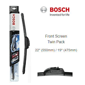 BOSCH RETROFIT BLADE FRONT SCREEN TWIN PACK 22" (550MM) / 19" (475MM)