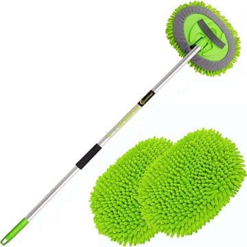 Car Wash Brush Kit with Super Long Handle, 2 in 1 Chenille Microfibre