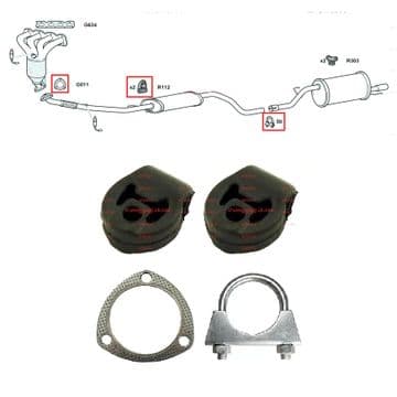 For Vauxhall Corsa D 1.4 Centre Gasket Back Box Silencer Rubbers & Clamp Kit