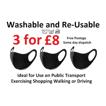 Pack of 3 for £8 Face Mask Covering Washable Re-usable Anti Allergy Pollen Dust